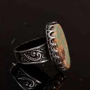 Gerçek Doğal Arizona Turkuaz Taş Yüzük, Büyük Taş Yüzük, 925 Ayar Gümüş Yüzük Erkekler İçin - Görsel 5