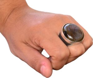 Doğal Labradorit Yuvarlak Taş Yüzük - 925 Ayar Gümüş Erkek Büyük Yüzük - Görsel 7