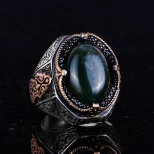 Doğal Yosunlu Akik Taşlı Yüzük - 925K Katı Gümüş Erkek Yüzük, El Yapımı Şıklık - Görsel 4