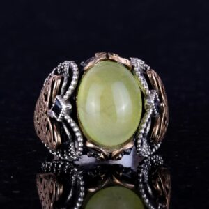 925 Ayar Katı Gümüş Erkek Yüzük Doğal Prehnit Taşı ile, El Yapımı Şıklık - Görsel 6