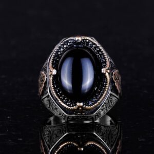 Gerçek Doğal Oniks Taş Yüzük - 925 Ayar Sert Gümüş Erkek Yüzüğü - Görsel 4