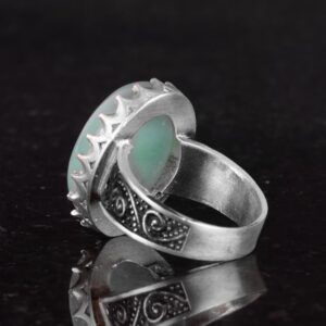 Gerçek Doğal Taş Yüzük - 925 Ayar Gümüş Büyük Yüzük - El Yapımı Yüzük (Amazonit) - Görsel 7