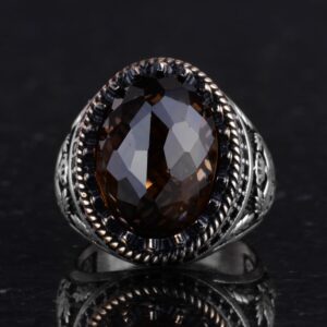 925 Ayar Gümüş Yüzük, Yapay Taş Yüzük, Kartal Sembollü Yüzük, El Yapımı Yüzük (Yapay dumanlı topaz) - Görsel 4