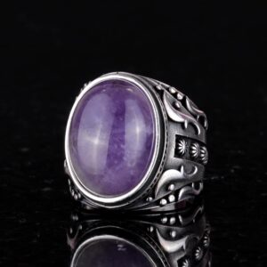 Doğal Ametist Taşlı Yüzük, 925K Katı Gümüş Erkek Yüzüğü, Tasarım Gümüş Erkek Yüzüğü - Görsel 5