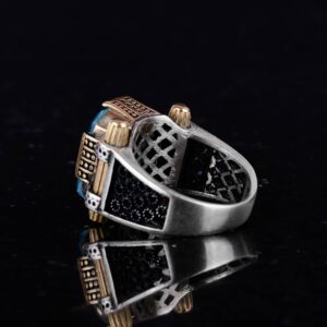 Açık Mavi Yapay Paraiba Taşı Yüzük - 925 Ayar Gümüş El Yapımı Yüzük - Erkek Takısı - Görsel 7