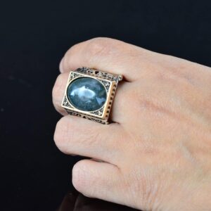 Gerçek Doğal Taş Yüzük, 925 Ayar Gümüş Yüzük (Yosunlu Akik) - Görsel 7