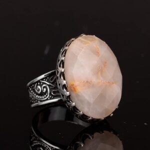 Gerçek Doğal Rutilit Kuvars Taşlı Yüzük, Büyük Yüzük, Erkek Yüzüğü, Gümüş Yüzük Erkekler İçin - Görsel 5