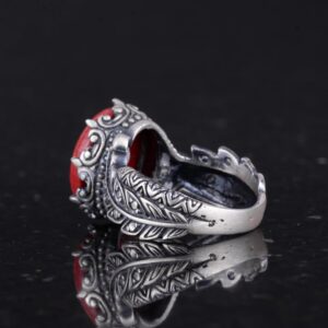 Gerçek Doğal Kırmızı Mercan Taşlı Gümüş Kadın Yüzüğü, Vintage Bohem Tasarım - Görsel 7