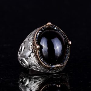 925 Ayar Gümüş El Yapımı Erkek Yüzük - Çeşitli Doğal Taşlarla Mevcut (Granat) - Görsel 4