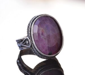 Sterling Gümüş Unisex Yüzük, Doğal Yakut Taşlı - Görsel 4