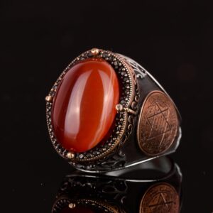 El Yapımı Sterlin Gümüş Yüzük ile Doğal Karnelyan Taşı ve Süleyman Yıldızı Sembolü - Görsel 4