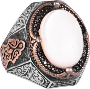 Doğal Sedef Taşlı Yüzük - 925 Ayar Gümüş Yüzük Erkekler İçin