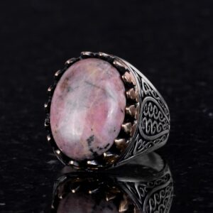 925 Ayar Katı Gümüş Erkek Yüzük Doğal Taşlarla - El Yapımı Şıklık (Rhodonit Taşı) - Görsel 3