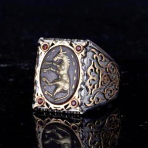 Gerçek Doğal Agat Taşından At Yüzüğü - Oymalı ve Gravürlü Taş 925 Ayar Gümüş Erkek Yüzüğü - Görsel 6