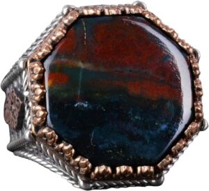 Gerçek Doğal Taş Yüzük - Sekizgen Tasarım - El Yapımı 925 Ayar Gümüş Takı (Yeşil Kan Taşı) - Görsel 1