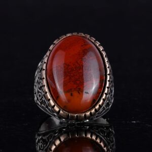 Büyük Yüzük, Doğal Kırmızı Kan Taşı Yüzük, 925 Ayar Sert Gümüş Yüzük, Tasarım Gümüş Erkek Yüzüğü - Görsel 4