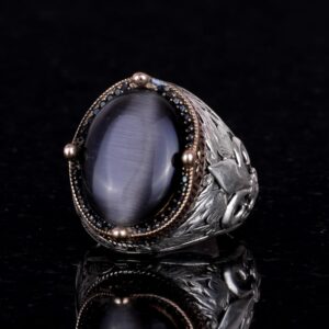 925K Ayar Gümüş Yüzükler Premium Oluşturulmuş Taşlarla (Siyah Kedi Gözlü) - Görsel 3