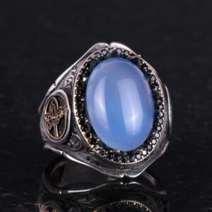 925 Ayar Katı Gümüş Erkek Yüzük - Doğal Taşlarla El Yapımı Şıklık (Kalsedon Taşı) - Görsel 4