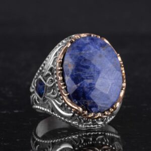 Gerçek Doğal Taş Yüzük - 925 Ayar Gümüş El Yapımı Yüzük (Sodalit) - Görsel 4