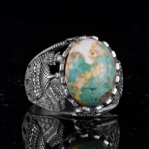 Gerçek Doğal Arizona Turkuaz Taş Yüzük, Cami Detaylı Yüzük, 925 Ayar Gümüş Yüzük (Model-3) - Görsel 5