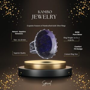 Gerçek Doğal Taş Yüzük - 925 Ayar Gümüş Büyük Yüzük - El Yapımı Yüzük (Mavi Safir) - Görsel 2