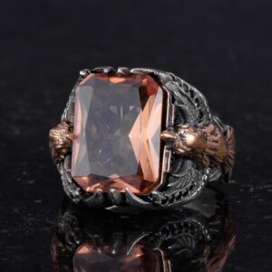 Erkekler için Kartal Sembollü Yapay Taş Yüzük, El Yapımı 925 Ayar Gümüş Yüzük - Koruma Sembolü (Yapılmış sultanit) - Görsel 6