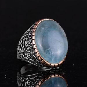 Doğal Akuamarin Taşlı Yüzük, Sultan Yüzük, Huzurlu 925 Ayar Sterling Gümüş Erkek Yüzüğü - Görsel 5