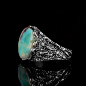 Gerçek Doğal Arizona Turkuaz Taş Yüzük, Erkekler İçin Hediye, 925 Ayar Gümüş Yüzük, Minimalist Yüzük (Stil-11) - Görsel 5