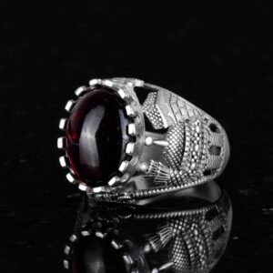 Doğal Cabochon Garnet Taş Yüzük, İslami Camii 925 Ayar Gümüş Yüzük - Görsel 4