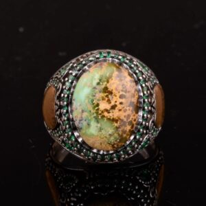 Gerçek Doğal Arizona Turkuaz Taş Yüzük, Minimalist Yüzük, 925 Ayar Gümüş Erkek Yüzük (Model-5) - Görsel 3