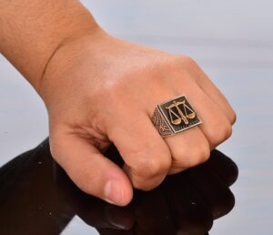 925 Ayar Sert Gümüş Erkek Yüzük, Adalet Terazisi Yüzüğü, Denge Yüzüğü, Erkekler İçin El Yapımı Yüzük - Görsel 7