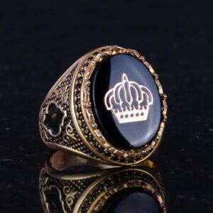 Erkekler için Taç Yüzük - 925 Ayar Gümüş Altın Kaplama Erkek Yüzük - Görsel 5