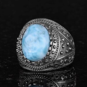 Gerçek Doğal Taş Yüzük, 925 Ayar Katı Gümüş Erkek Yüzüğü (Larimar) - Görsel 6