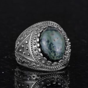 Gerçek Doğal Taş Yüzük, 925 Ayar Sert Gümüş Erkek Yüzüğü (Yeşil Göz) - Görsel 4