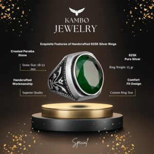 Paraiba Yapay Taş Gümüş Yüzük, 925 Ayar Gümüş Erkek Yüzüğü - Görsel 2