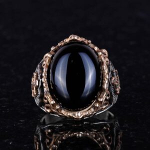 Denizci Çapa Gümüş Yüzük, 925K Sterlin Gümüş Yüzük, Cabochon Oniks Üretilmiş Taş Yüzük, Farklı ve Çeşitli Koleksiyon - Görsel 4