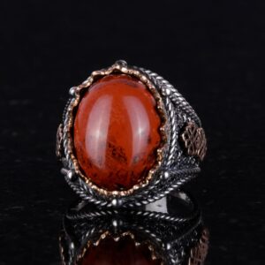 925 Ayar Gümüş Yüzük, El Yapımı Doğal Kırmızı Kan Taşı Yüzük - Görsel 2