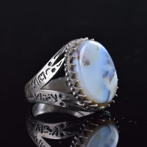 Yemeni Ağaç Taşlı Yüzük, İslami Zülfikar Kılıç Tasarımı, 925 Ayar Gümüş Erkek Yüzüğü - Görsel 4