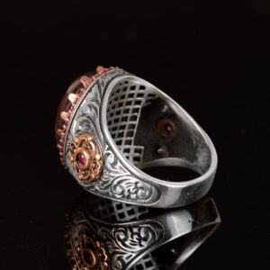 Doğal Gerçek Kan Taşı Taş Yüzük, El Yapımı Yüzük, 925 Ayar Gümüş Erkek Yüzük - Görsel 6