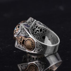 Gerçek Doğal Turkuaz Taşlı Gümüş Erkek Yüzük, Yıldız İlhamlı Tasarım - Görsel 7