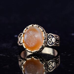 Gerçek Doğal Druzy Kuvars Taşı ile 925 Ayar Gümüş Altın Kaplama Yüzük, El Yapımı Kadın Yüzüğü (Sarı) - Görsel 5