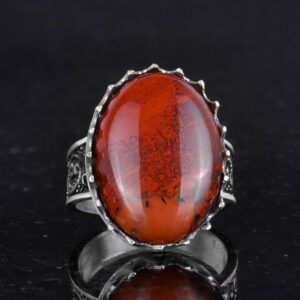 Gerçek Doğal Taş Yüzük - 925 Ayar Gümüş Büyük Yüzük - El Yapımı Yüzük (Kırmızı kan taşı) - Görsel 4