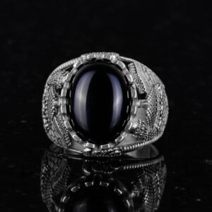 İslami Doğal Taş Yüzük, 925 Ayar Gümüş Yüzük (Oniks) - Görsel 3