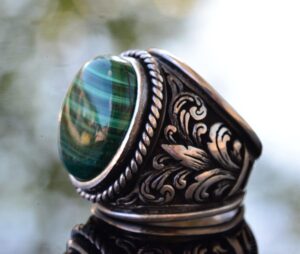 Erkekler için Şık Doğal Taş Koleksiyonu: 925 Ayar Gümüş Yüzükler - Malakit Seçeneği - Görsel 4