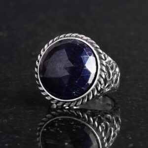 Gerçek Doğal Taş Yüzük - 925K Katı Gümüş Erkek Yüzüğü Mavi Safir ile - Görsel 5
