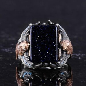 Erkekler için El Yapımı 925 Ayar Gümüş Yüzük, Oluşturulmuş Güneş Taşı ile Şahane Kartal Yüzük - Canlılık, Koruma ve Pozitifliğin Sembolü - Görsel 6