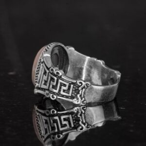 El Yapımı 925 Ayar Gümüş Erkek Yüzük ile Doğal Etiyopya Opali Taşı - Labirent Tasarımı - Görsel 7