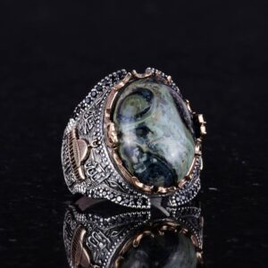 Doğal Göz Taşlı Yüzük - Canlı 925 Ayar Katı Gümüş Erkek Yüzüğü - Görsel 4