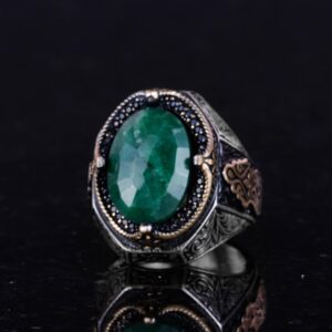 Doğal Zümrüt Taşlı Yüzük - 925 Ayar Gümüş Yüzük Erkekler İçin, Farklı Yüzük - Görsel 5
