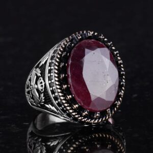 Gerçek Doğal Taş Yüzük - El Yapımı Kartal Yüzüğü - 925 Ayar Gümüş Yüzük (Yakut) - Görsel 5